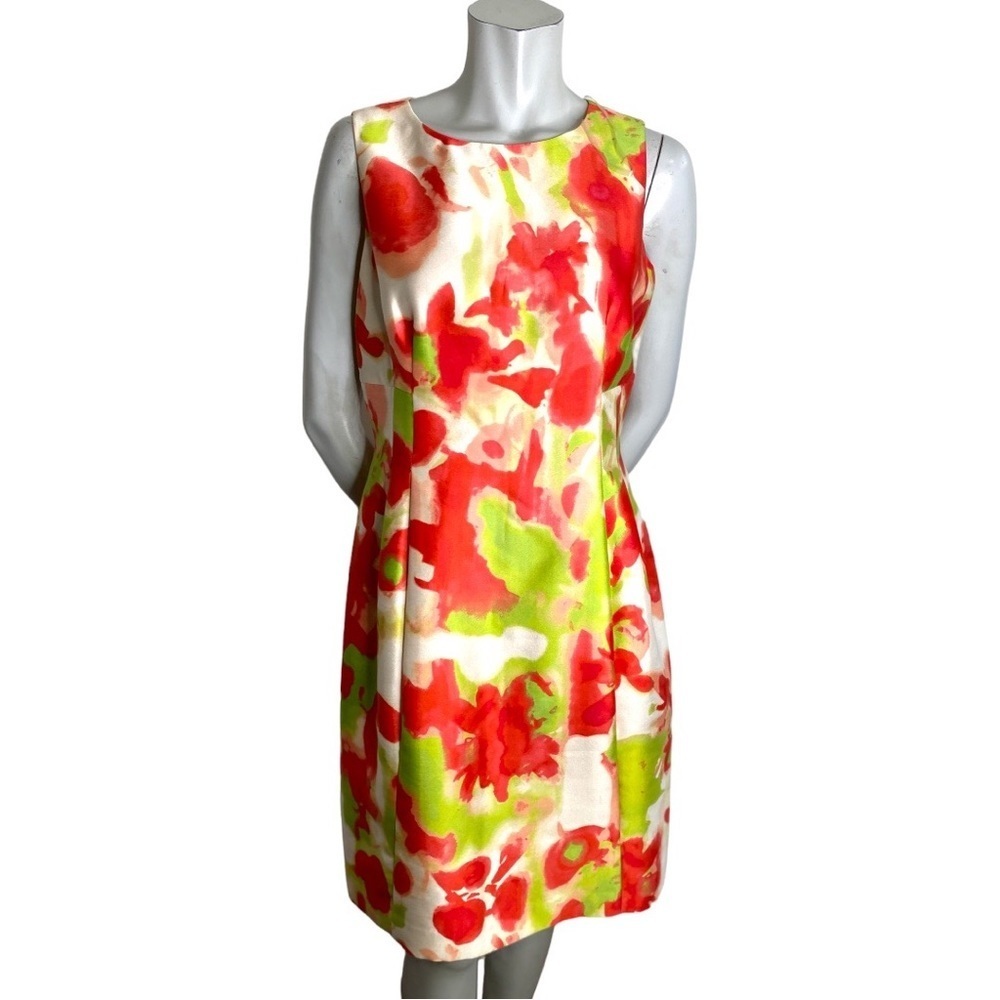ANNE Klein Coral Lime Silky Sleeveless Sheath Dress Says 8 Fits like a Large